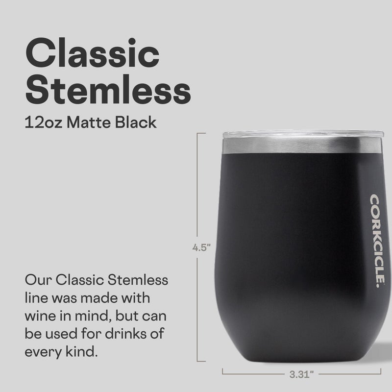 Corkcicle Stemless Wine Tumbler - Keeps Drinks Cold for 6 Hours - Triple-Insulated Stainless Steel - Non-Slip Base - Summer Drinkware Gift - Keeps Drinks Ice Cold - 12 oz - Matte Black - Image 2